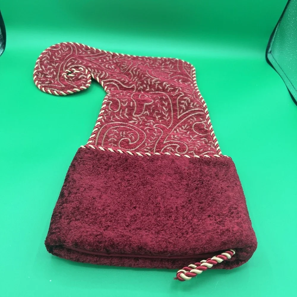 New no‎ tags burgundy red velvet, Satin Christmas Stocking Tapestry Elf Boot